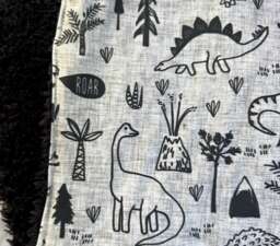 Organic Cotton Sherpa Baby Blanket Dinosaur Print, Aussie Made, Black & Grey - thumbnail 1
