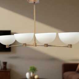 Brass 4-Light Pendant Chandelier - Mid Century Modern Ceiling Light Retro Hanging Lamp - thumbnail 2