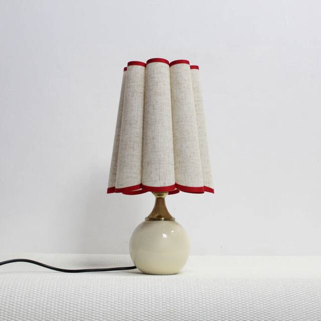 Duzy Handmade Scallop Shape Light Hemp Color Fabric & Ceramic Base Table Lamp-73#, 110-240V/50-60Hz - image 1