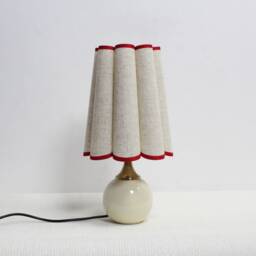Duzy Handmade Scallop Shape Light Hemp Color Fabric & Ceramic Base Table Lamp-73#, 110-240V/50-60Hz - thumbnail 3