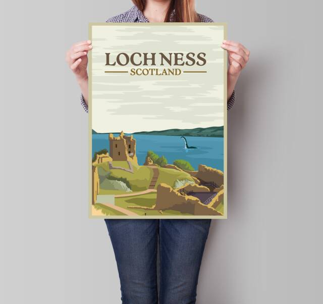 Loch Ness Monster Travel Poster - Wall Art Home Decor Printing Giclee Minimalist Scotland Highlands Artwork Scottish Gift - image 1