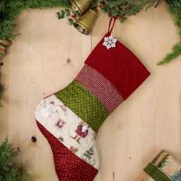 Personalized Quilted Christmas Stocking, Patchwork Design, Farmhouse Decor - thumbnail 3