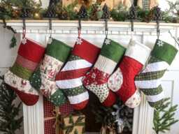 Personalized Quilted Christmas Stocking, Patchwork Design, Farmhouse Decor