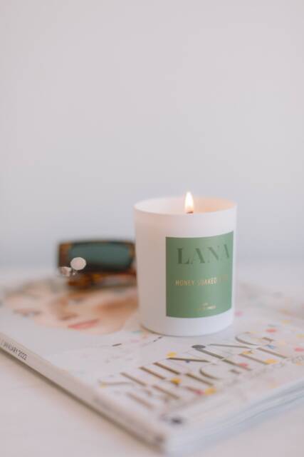 Lana - Honey Soaked Pear Soy Wax Candle Luxury White Jar Glass Eco UK - image 1