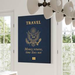 Passport Travel Art - Canvas Motivational Success, Pop Large Canvas American Passport, Money Returns Time Does Not - thumbnail 2
