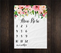 Personalized Milestone Blanket Month Growth Tracker Minky Fleece Custom Girl Baby Shower Gift Watercolor Floral Newborn