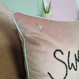 Sweet Dreams Embroidered Pink Velvet Cushion For Bedroom Or Nursery - thumbnail 2