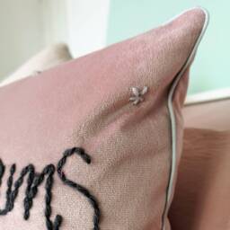 Sweet Dreams Embroidered Pink Velvet Cushion For Bedroom Or Nursery - thumbnail 4