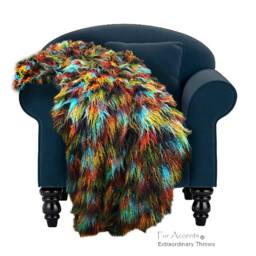 Plush Multi Color Faux Fur Throw Blanket - Mongolian Shag, Usa Made