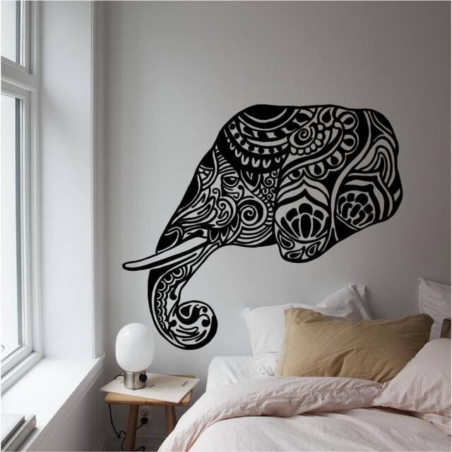 Henna Style Elephant Vinyl Wall Art, Decal, Sticker, Transfer, Mural, Removable, Decor, Rent Friendly, Interior, Exterior, Full - 0696 - image 1