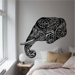 Henna Style Elephant Vinyl Wall Art, Decal, Sticker, Transfer, Mural, Removable, Decor, Rent Friendly, Interior, Exterior, Full - 0696 - thumbnail 1