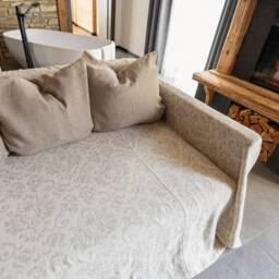 Royal Floral Pattern Linen Sofa Cover - Stonewashed Flax Couch Cover- Breathable Sectional - thumbnail 3