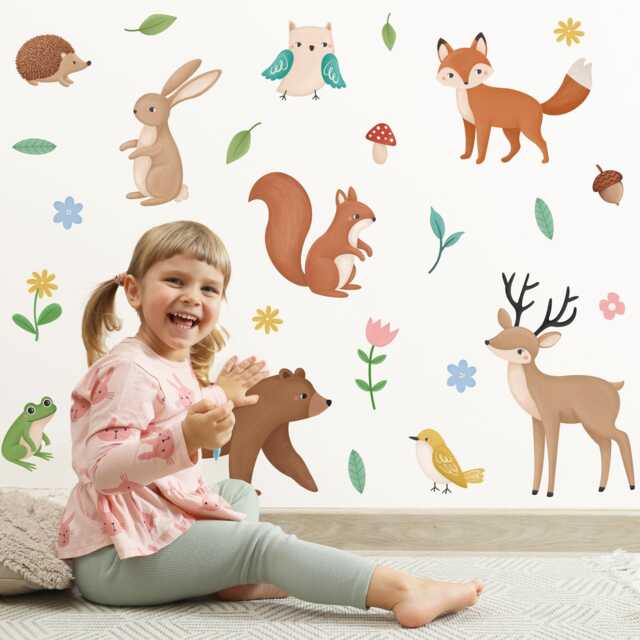 Woodland Animal Wall Decals - Boho Nursery Decor, Removable Vinyl Stickers, Fox Deer Bear Rabbit Owl Forest Kids Room Art, Peel & Stick - image 1