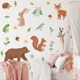 Woodland Animal Wall Decals - Boho Nursery Decor, Removable Vinyl Stickers, Fox Deer Bear Rabbit Owl Forest Kids Room Art, Peel & Stick - thumbnail 2