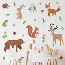 Woodland Animal Wall Decals - Boho Nursery Decor, Removable Vinyl Stickers, Fox Deer Bear Rabbit Owl Forest Kids Room Art, Peel & Stick - thumbnail 3