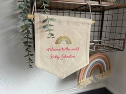 Personalized Embroidered Baby Name Banner Rainbow Nursery Decor - thumbnail 1