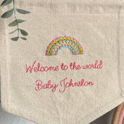 Personalized Embroidered Baby Name Banner Rainbow Nursery Decor - thumbnail 3