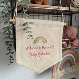 Personalized Embroidered Baby Name Banner Rainbow Nursery Decor - thumbnail 2