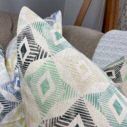 Scandi Retro Design Diamond Ikat Cushion Cover, Green Decorative Pillow , Throw For Sofa/Bed 100% Cotton Double Sided - thumbnail 3