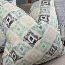 Scandi Retro Design Diamond Ikat Cushion Cover, Green Decorative Pillow , Throw For Sofa/Bed 100% Cotton Double Sided - thumbnail 2