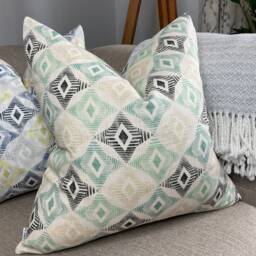 Scandi Retro Design Diamond Ikat Cushion Cover, Green Decorative Pillow , Throw For Sofa/Bed 100% Cotton Double Sided - thumbnail 1