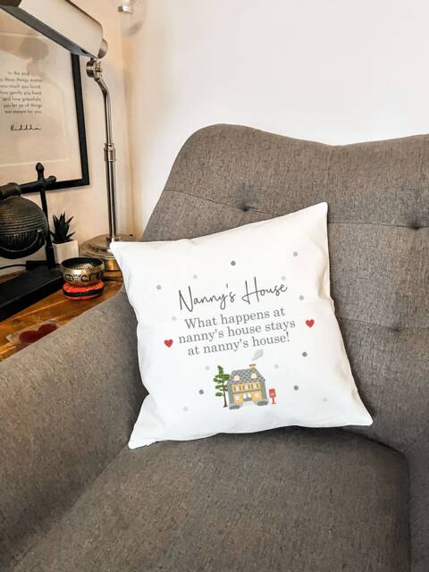 Nanny's House Linen Cushion Cover - Nana's Gift Idea For Nanny Nana From Grandchildren Birthday Christmas Chair