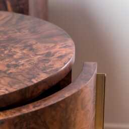 Handcrafted Cylinder Nightstand With Doors in Walnut Burl Woods - Unique Bedroom Storage - thumbnail 3