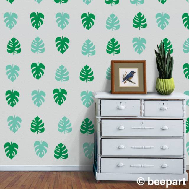 Monstera Leaf Wall Decal Set Tropical Leaves Pattern Design - image 1