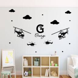 Personalized Helicopter Wall Decals, Custom Name Nursery Decor - thumbnail 1