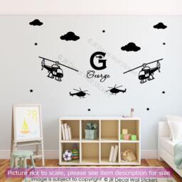 Personalized Helicopter Wall Decals, Custom Name Nursery Decor - thumbnail 3