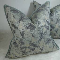 Geometric Duck Egg & Gold, Piped in Luxury Satin Mint Green Gold Fabric Jacquard Design Pillow Metallic Thread Detail Cushion Cover - thumbnail 4