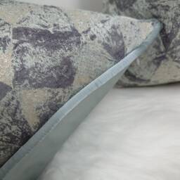 Geometric Duck Egg & Gold, Piped in Luxury Satin Mint Green Gold Fabric Jacquard Design Pillow Metallic Thread Detail Cushion Cover - thumbnail 3