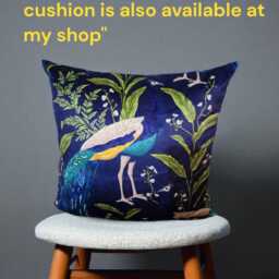 Peacock Velvet Cushion Cover Navy Blue & Turquoise Accent Pillow - thumbnail 4