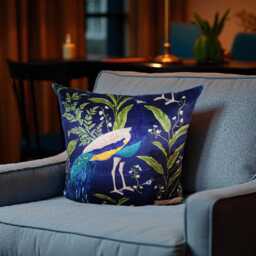Peacock Velvet Cushion Cover Navy Blue & Turquoise Accent Pillow - thumbnail 3