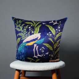 Peacock Velvet Cushion Cover Navy Blue & Turquoise Accent Pillow - thumbnail 2