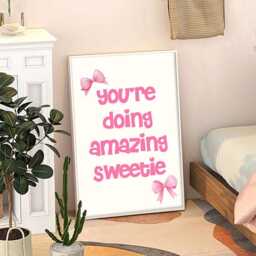 You're Doing Amazing Sweetie Art Canvas Poster, Trendy Wall Art, Apartment Aesthetic Decor, Retro Home Printed Gift - thumbnail 3