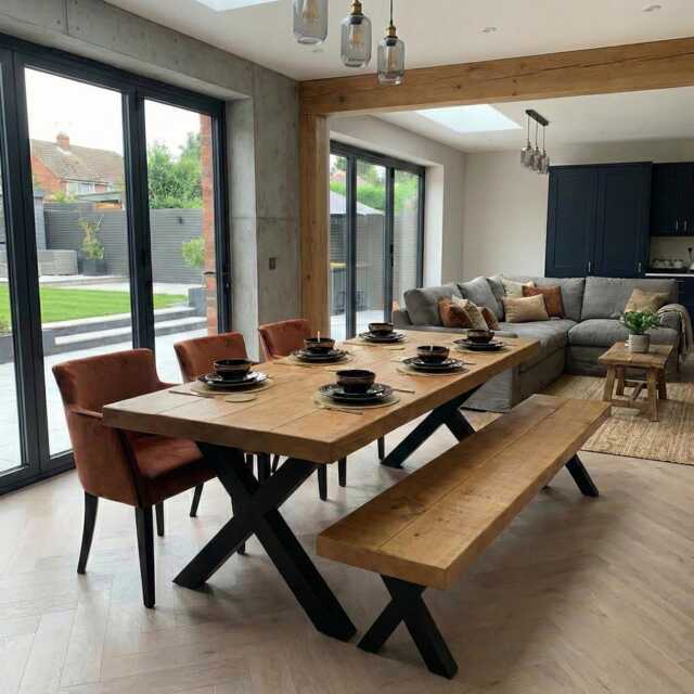 3 Inch Rustic Industrial Dining Table Wood - Handmade Kitchen Farmhouse Chunky Metal Legs - image 1