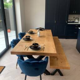 3 Inch Rustic Industrial Dining Table Wood - Handmade Kitchen Farmhouse Chunky Metal Legs - thumbnail 2