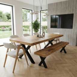 3 Inch Rustic Industrial Dining Table Wood - Handmade Kitchen Farmhouse Chunky Metal Legs - thumbnail 3