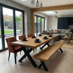 3 Inch Rustic Industrial Dining Table Wood - Handmade Kitchen Farmhouse Chunky Metal Legs