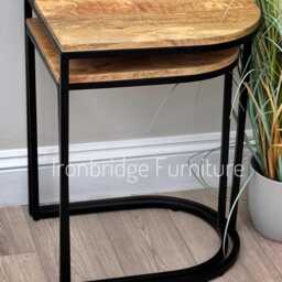 Industrial Mango Wood Nesting Side Tables - Metal Leg Accent - thumbnail 3