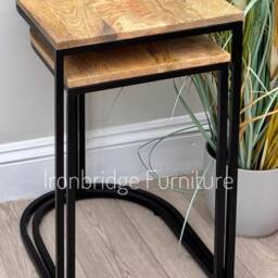 Industrial Mango Wood Nesting Side Tables - Metal Leg Accent - thumbnail 2