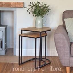 Industrial Mango Wood Nesting Side Tables - Metal Leg Accent