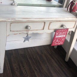 Sold Large Hand Painted Console Table, Hall, Entryway, Chunky Farmhouse Pine, Storage Draws, Distressed, Shabby Chic, Office Desk - thumbnail 2