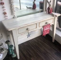 Sold Large Hand Painted Console Table, Hall, Entryway, Chunky Farmhouse Pine, Storage Draws, Distressed, Shabby Chic, Office Desk - thumbnail 1
