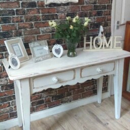 Sold Large Hand Painted Console Table, Hall, Entryway, Chunky Farmhouse Pine, Storage Draws, Distressed, Shabby Chic, Office Desk - thumbnail 3
