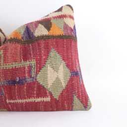 Handwoven Turkish Kilim Lumbar Pillow Bohemian Home Decor - 16x24 Inch - thumbnail 3