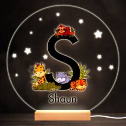 Sleeping Baby Safari Animals Letter S Round Personalised Gift Lamp Night Light - Bedroom - thumbnail 1