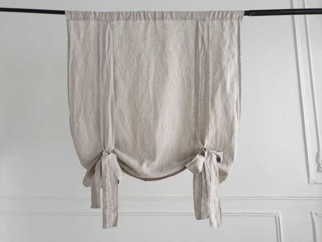 Organic Linen Tie-Up Curtain - Semi-Sheer Stonewashed Drape Fabric Blinds- Kitchen Panel Bathroom Decor - image 1
