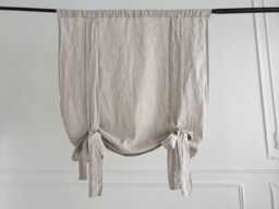 Organic Linen Tie-Up Curtain - Semi-Sheer Stonewashed Drape Fabric Blinds- Kitchen Panel Bathroom Decor